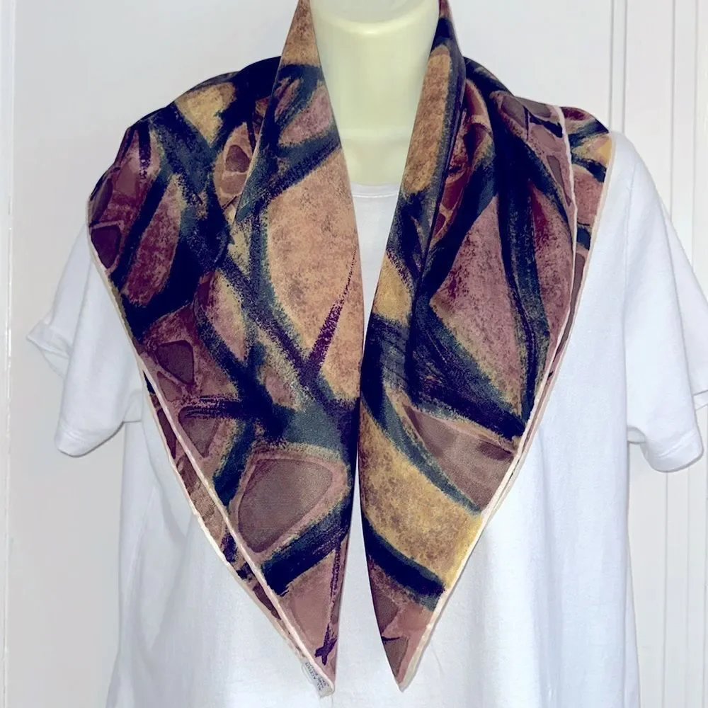 Vintage 60s Auteuil Fabrics Inc abstract art‎ green, brown & pink acetate scarf - Picture 7 of 8